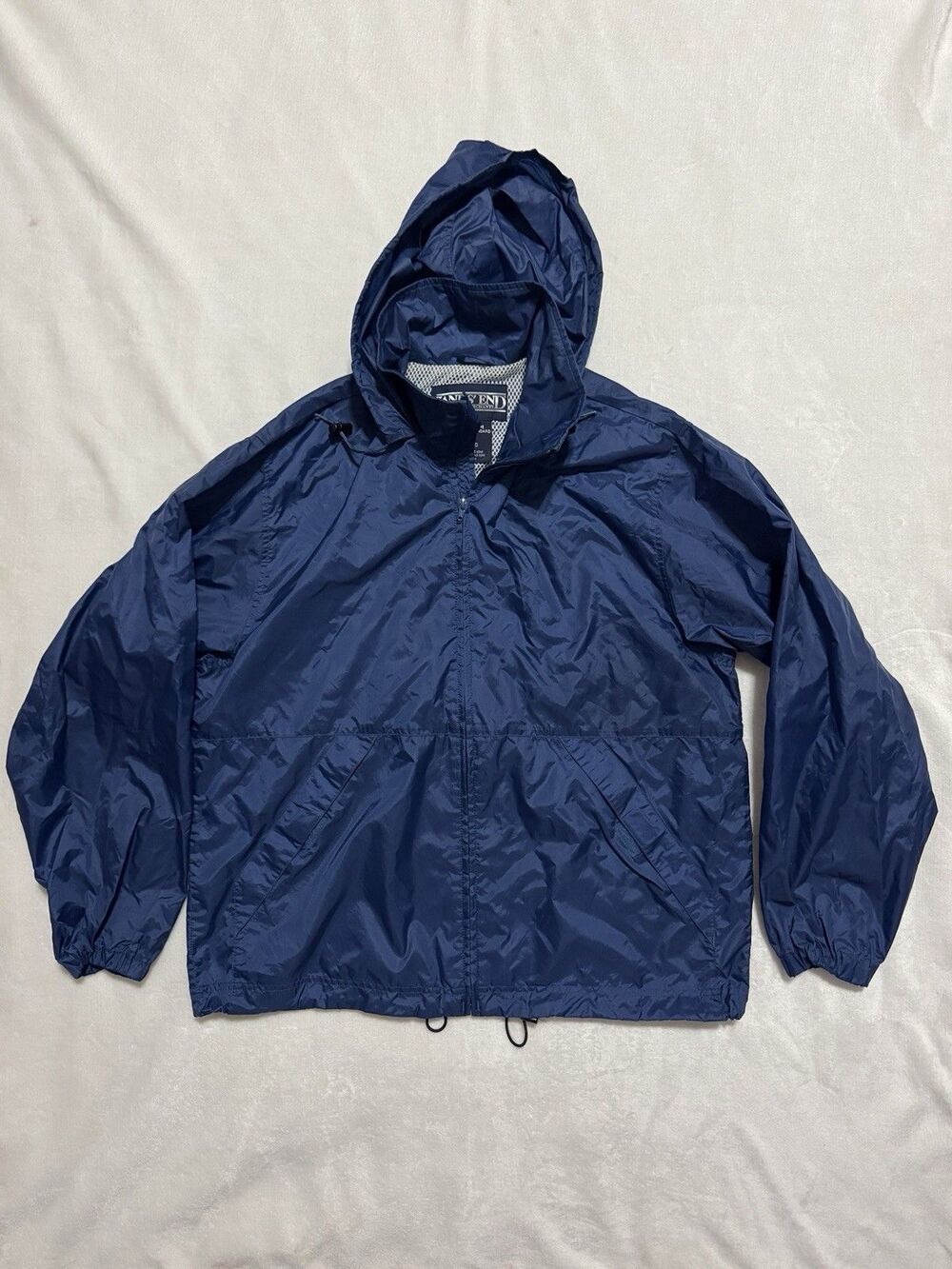 Lands' End Rain Jacket Windbreaker Size Medium Blue Weather Hooded Full Zip
